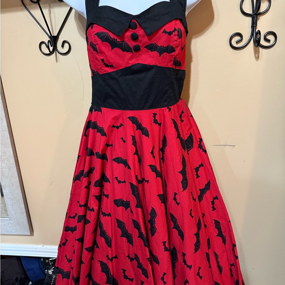 Hell Bunny Strapless Red and Black Bat Dress